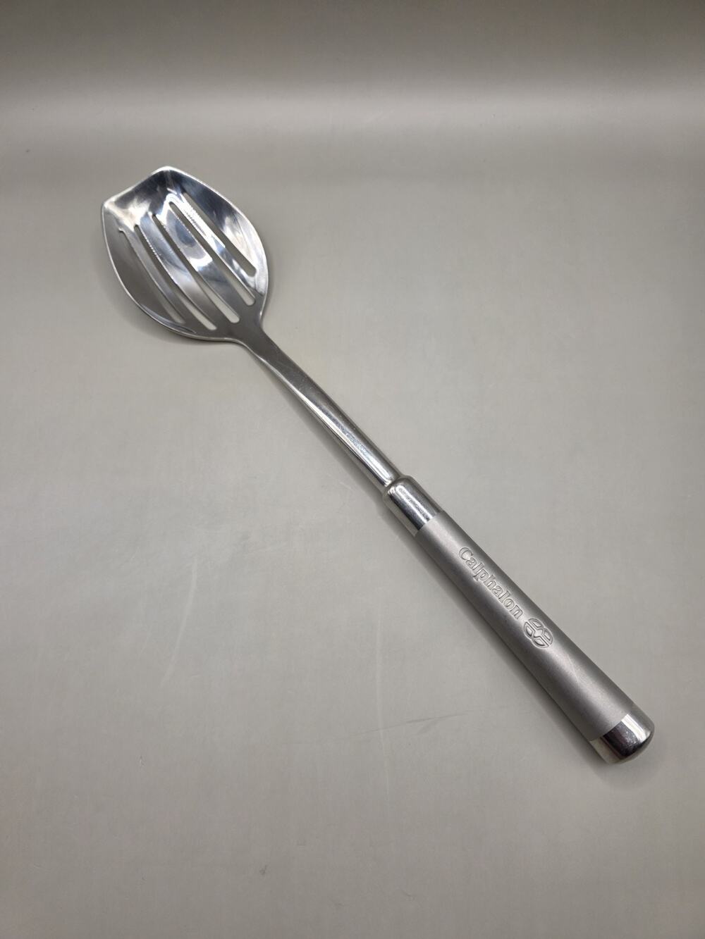 Vintage Calphalon Stainless Steel Slotted Spoon Flat End Edge Cook Serving Tool